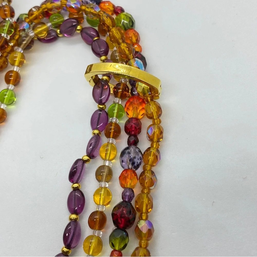 Vintage Joan River Four Strand Autumn Czech Glass Bead Long/Mid/Torsade Necklace - Picture 3 of 6